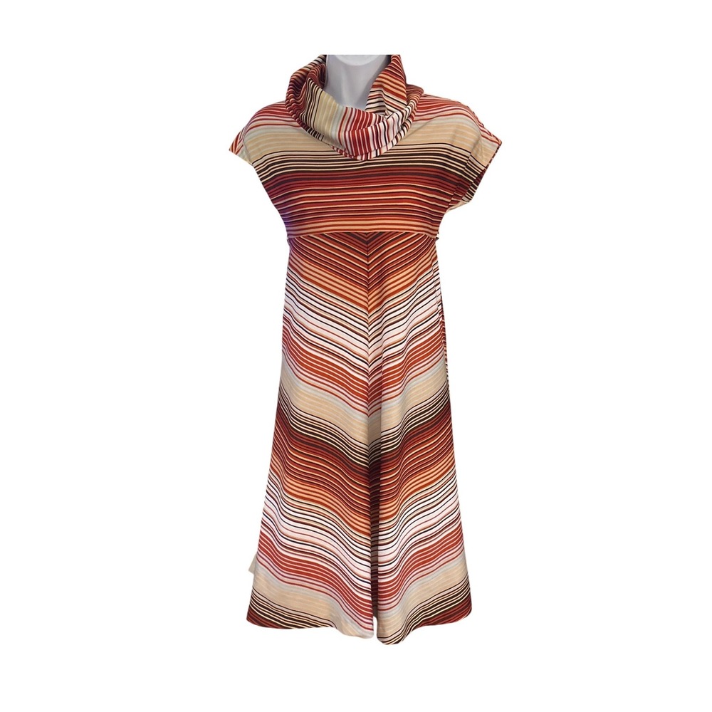 70s Vintage Striped Cowl Neck Dress Retro Boho Mod Disco Groovy Earthy Empire